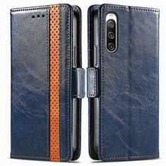 Leather Case Stands Flip Cover Holder S02D for Sony Xperia 10 IV Blue
