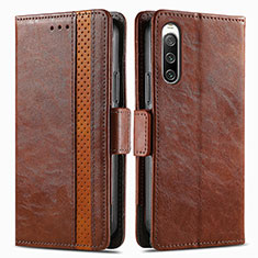 Leather Case Stands Flip Cover Holder S02D for Sony Xperia 10 IV Brown
