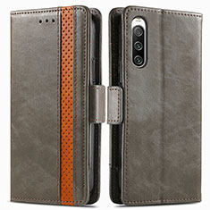 Leather Case Stands Flip Cover Holder S02D for Sony Xperia 10 IV Gray