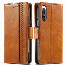 Leather Case Stands Flip Cover Holder S02D for Sony Xperia 10 V Light Brown