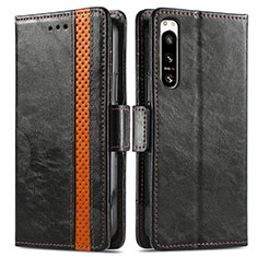 Leather Case Stands Flip Cover Holder S02D for Sony Xperia 5 IV Black