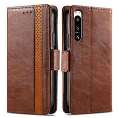 Leather Case Stands Flip Cover Holder S02D for Sony Xperia 5 IV Brown