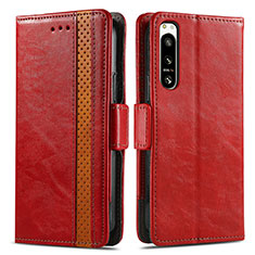 Leather Case Stands Flip Cover Holder S02D for Sony Xperia 5 IV Red
