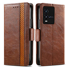 Leather Case Stands Flip Cover Holder S02D for Vivo iQOO 10 5G Brown