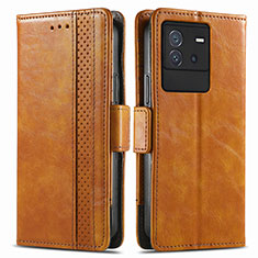 Leather Case Stands Flip Cover Holder S02D for Vivo iQOO Neo6 5G Light Brown