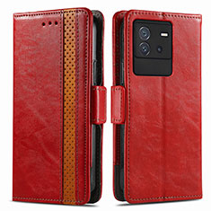Leather Case Stands Flip Cover Holder S02D for Vivo iQOO Neo6 5G Red