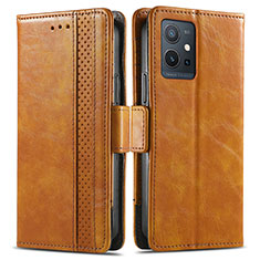 Leather Case Stands Flip Cover Holder S02D for Vivo iQOO Z6 5G Light Brown