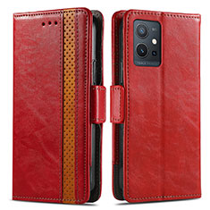 Leather Case Stands Flip Cover Holder S02D for Vivo iQOO Z6 5G Red
