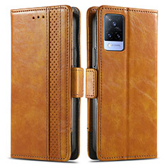Leather Case Stands Flip Cover Holder S02D for Vivo V21 5G Light Brown