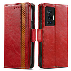 Leather Case Stands Flip Cover Holder S02D for Vivo X70 Pro 5G Red