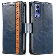 Leather Case Stands Flip Cover Holder S02D for Vivo Y72 5G Blue