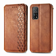 Leather Case Stands Flip Cover Holder S02D for Xiaomi Mi 10T 5G Brown