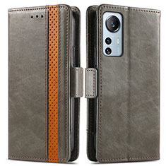 Leather Case Stands Flip Cover Holder S02D for Xiaomi Mi 12 5G Gray