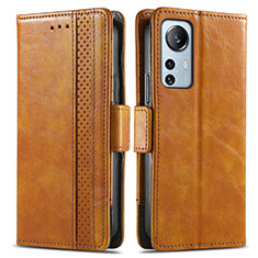 Leather Case Stands Flip Cover Holder S02D for Xiaomi Mi 12S 5G Light Brown
