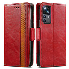 Leather Case Stands Flip Cover Holder S02D for Xiaomi Mi 12T Pro 5G Red