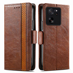 Leather Case Stands Flip Cover Holder S02D for Xiaomi Mi 13T 5G Brown