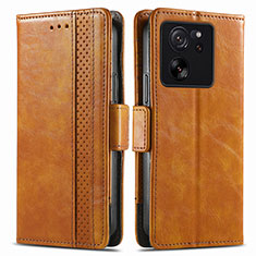 Leather Case Stands Flip Cover Holder S02D for Xiaomi Mi 13T 5G Light Brown