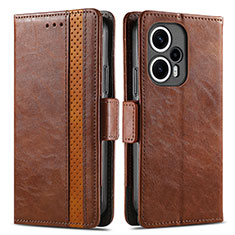 Leather Case Stands Flip Cover Holder S02D for Xiaomi Poco F5 5G Brown