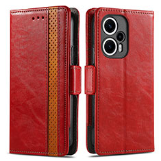 Leather Case Stands Flip Cover Holder S02D for Xiaomi Poco F5 5G Red