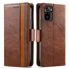 Leather Case Stands Flip Cover Holder S02D for Xiaomi Poco M5S Brown