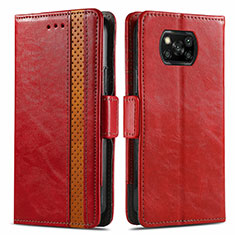 Leather Case Stands Flip Cover Holder S02D for Xiaomi Poco X3 Pro Red