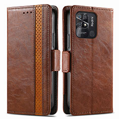Leather Case Stands Flip Cover Holder S02D for Xiaomi Redmi 10C 4G Brown