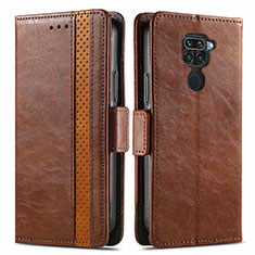 Leather Case Stands Flip Cover Holder S02D for Xiaomi Redmi 10X 4G Brown