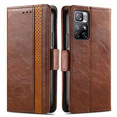 Leather Case Stands Flip Cover Holder S02D for Xiaomi Redmi Note 11S 5G Brown