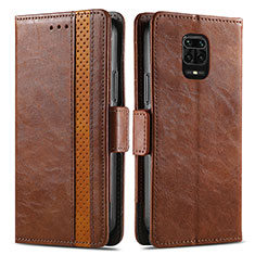 Leather Case Stands Flip Cover Holder S02D for Xiaomi Redmi Note 9 Pro Brown