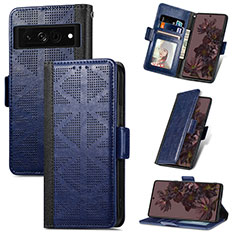 Leather Case Stands Flip Cover Holder S03D for Google Pixel 7 Pro 5G Blue