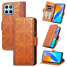 Leather Case Stands Flip Cover Holder S03D for Huawei Honor 70 Lite 5G Brown