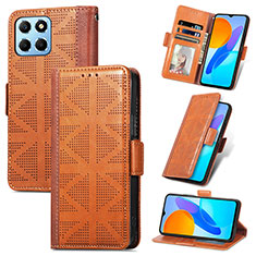 Leather Case Stands Flip Cover Holder S03D for Huawei Honor X8 5G Brown