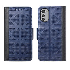 Leather Case Stands Flip Cover Holder S03D for Motorola Moto E32 Blue