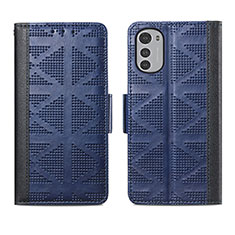 Leather Case Stands Flip Cover Holder S03D for Motorola Moto E32s Blue