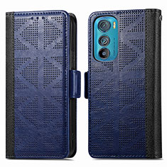 Leather Case Stands Flip Cover Holder S03D for Motorola Moto Edge 30 5G Blue