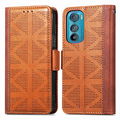 Leather Case Stands Flip Cover Holder S03D for Motorola Moto Edge 30 5G Brown