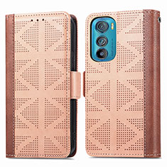Leather Case Stands Flip Cover Holder S03D for Motorola Moto Edge 30 5G Light Brown