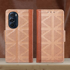 Leather Case Stands Flip Cover Holder S03D for Motorola Moto Edge Plus (2022) 5G Light Brown