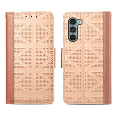 Leather Case Stands Flip Cover Holder S03D for Motorola Moto Edge S30 5G Light Brown