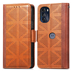 Leather Case Stands Flip Cover Holder S03D for Motorola Moto G 5G (2022) Brown