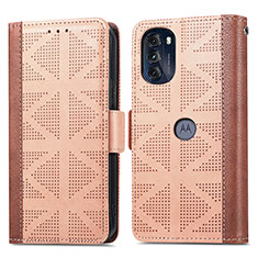 Leather Case Stands Flip Cover Holder S03D for Motorola Moto G 5G (2022) Light Brown