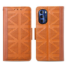 Leather Case Stands Flip Cover Holder S03D for Motorola Moto G Stylus (2022) 5G Brown