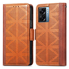 Leather Case Stands Flip Cover Holder S03D for OnePlus Nord N300 5G Brown