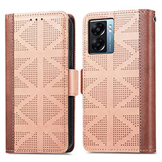 Leather Case Stands Flip Cover Holder S03D for Oppo A56S 5G Light Brown