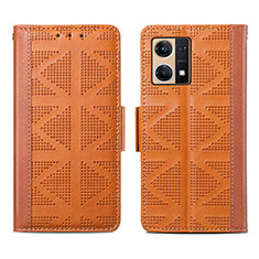 Leather Case Stands Flip Cover Holder S03D for Oppo F21s Pro 4G Brown