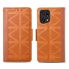 Leather Case Stands Flip Cover Holder S03D for Oppo Find X5 Pro 5G Brown