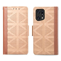 Leather Case Stands Flip Cover Holder S03D for Oppo Find X5 Pro 5G Light Brown