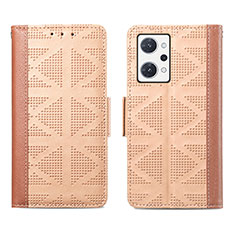 Leather Case Stands Flip Cover Holder S03D for Oppo Reno7 A Light Brown