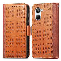 Leather Case Stands Flip Cover Holder S03D for Realme 10 4G Brown
