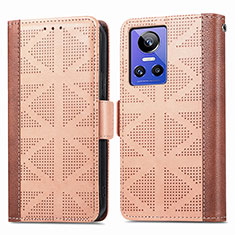 Leather Case Stands Flip Cover Holder S03D for Realme GT Neo3 5G Light Brown